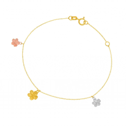 Bracelet en 3 ors, fleurs