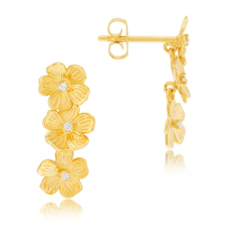 Boucles d'oreilles en or jaune et oxydes de zirconium, fleurs