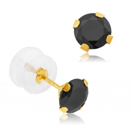 Boucles d'oreilles en or jaune et oxyde de zirconium  5 mm, poussette silicone