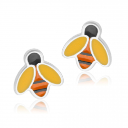 Boucles d'oreilles en argent rhodié et laque, abeille