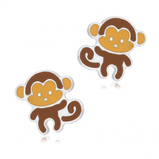 Boucles d'oreilles en argent rhodié et laque, singe
