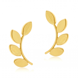 Boucles d'oreilles en or jaune, feuilles 