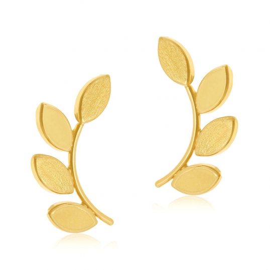 Boucles d'oreilles en or jaune, feuilles 