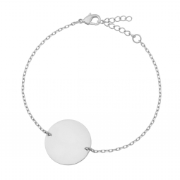 Bracelet en argent rhodié, plaque ronde 19.5  mm