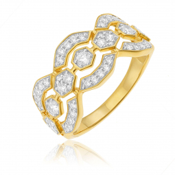 Bague en or jaune et rhodié et diamants