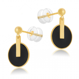 Boucles d'oreilles en or jaune et laque noire