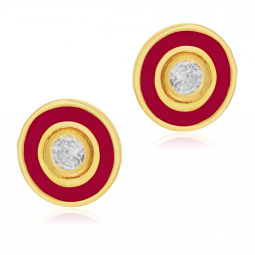 Boucles d'oreilles en or jaune, oxyde de zirconium et laque 